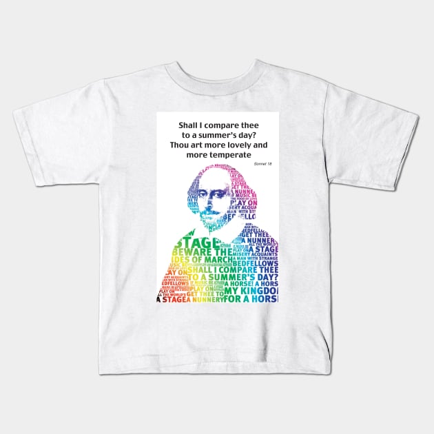 Rainbow Shakespeare Shall I Compare Thee Kids T-Shirt by DJVYEATES